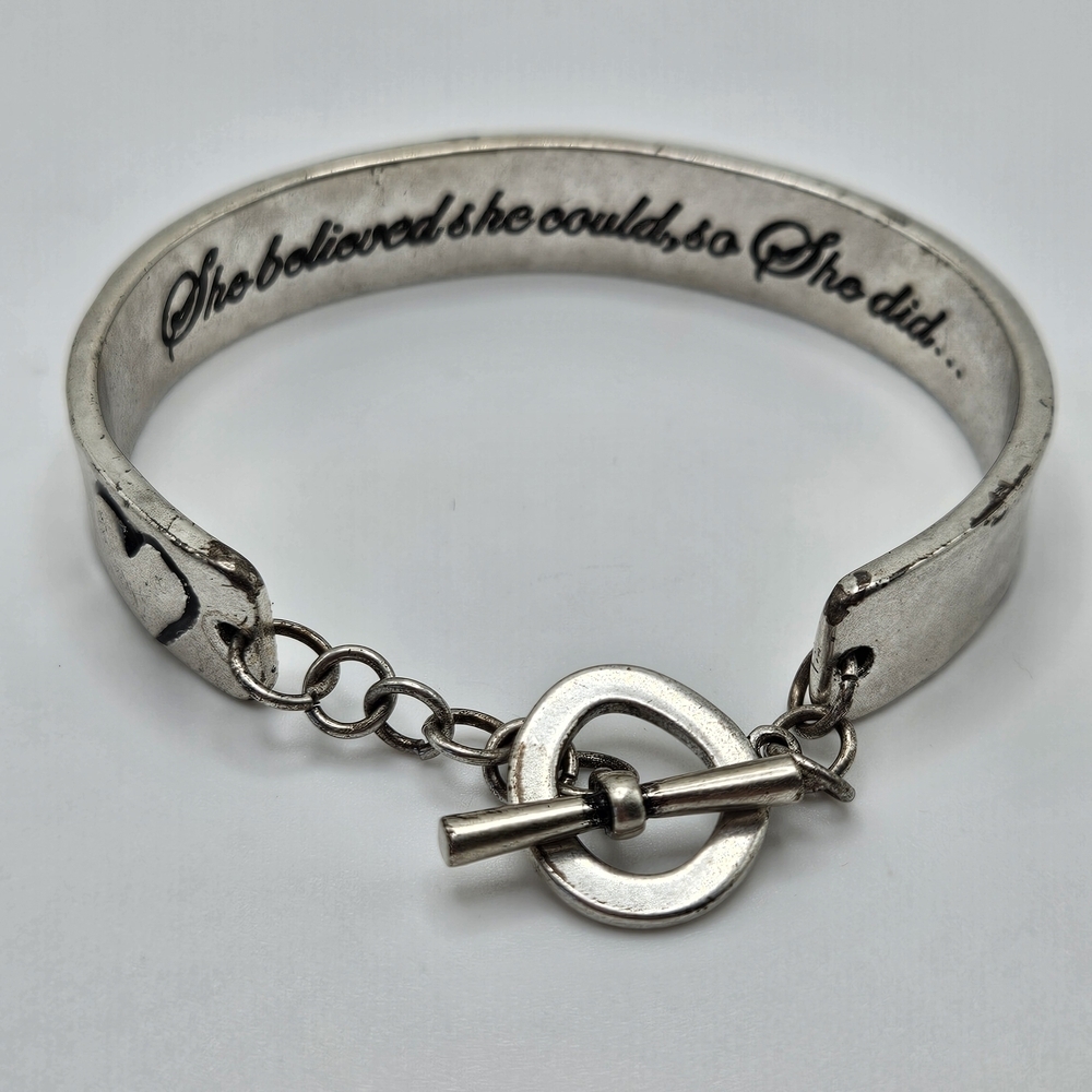VINTAGE Premier Designs Silver Tone She Believed She Could So She Did Bracelet